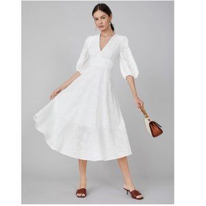 MOTF 100% Cotton Eyelet Embroidery Midi Dress (swdress07201230567)